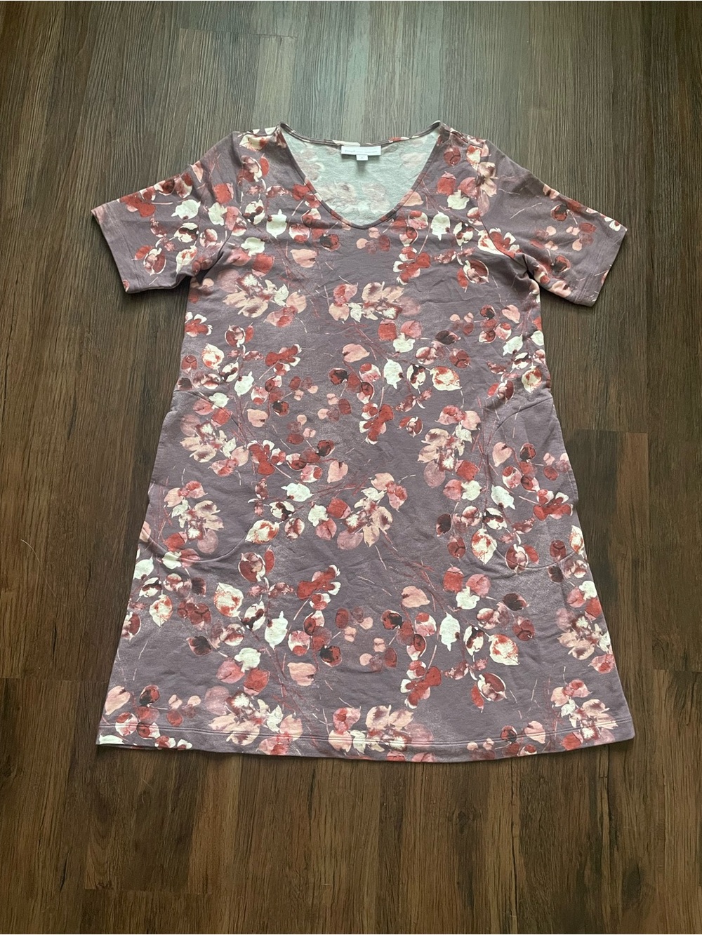 Pure Jill Medium Petite Affinity French Terry V-Neck Midi Dress Mauve Floral